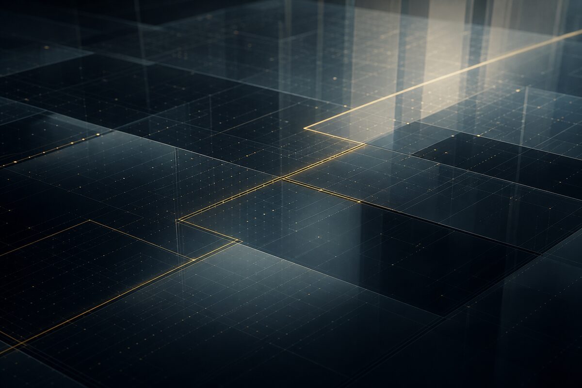 A dark office floor of agent workstations